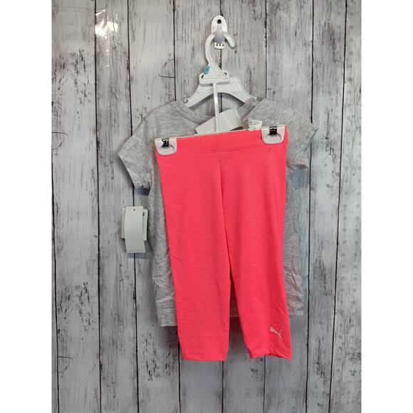 Puma Kids Girls 2 Piece Set Grey T-shirt and Pink Pants New with Tag Size Small - Picture 2 of 3